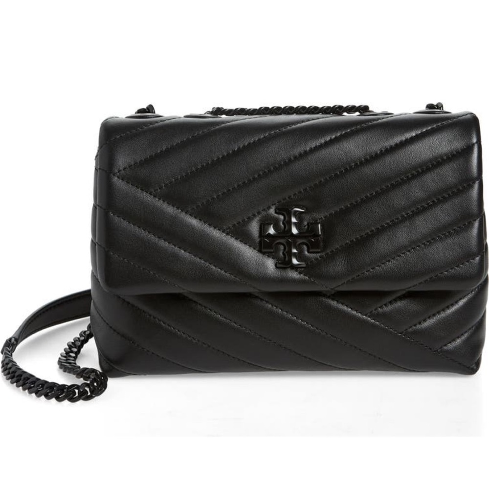 NWT Tory Burch Kira Chevron Small Convertible Shoulder Bag, all black color